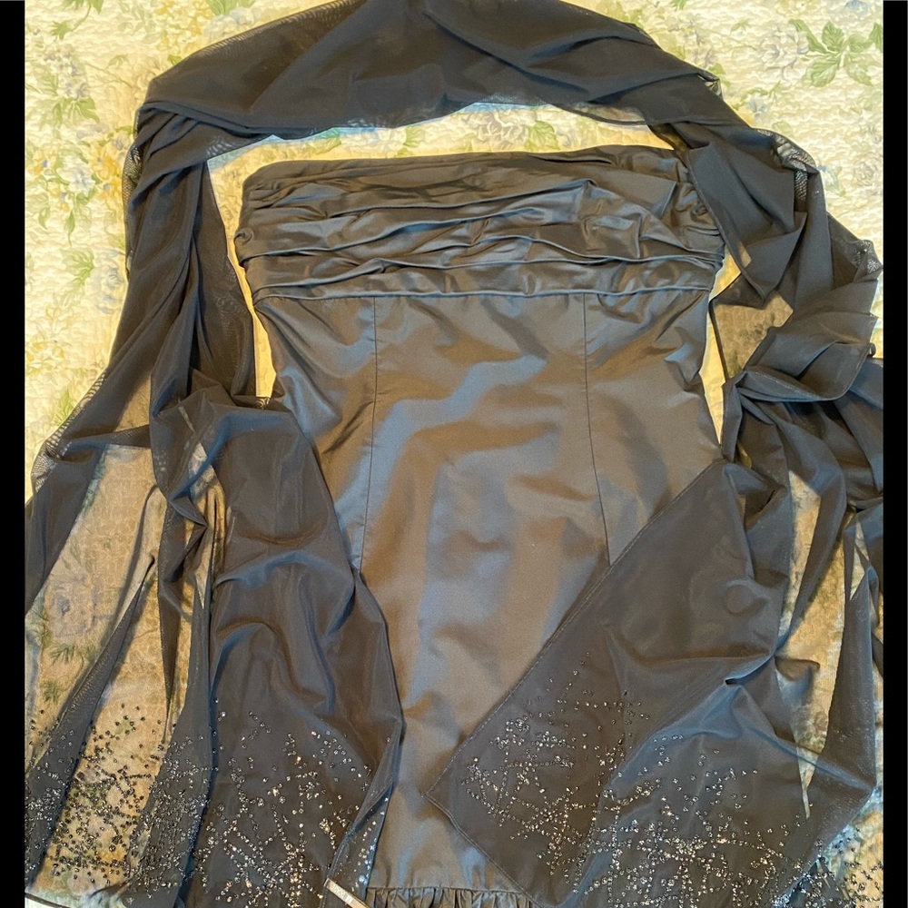 Black Silk Strapless TADASHI & Shawl